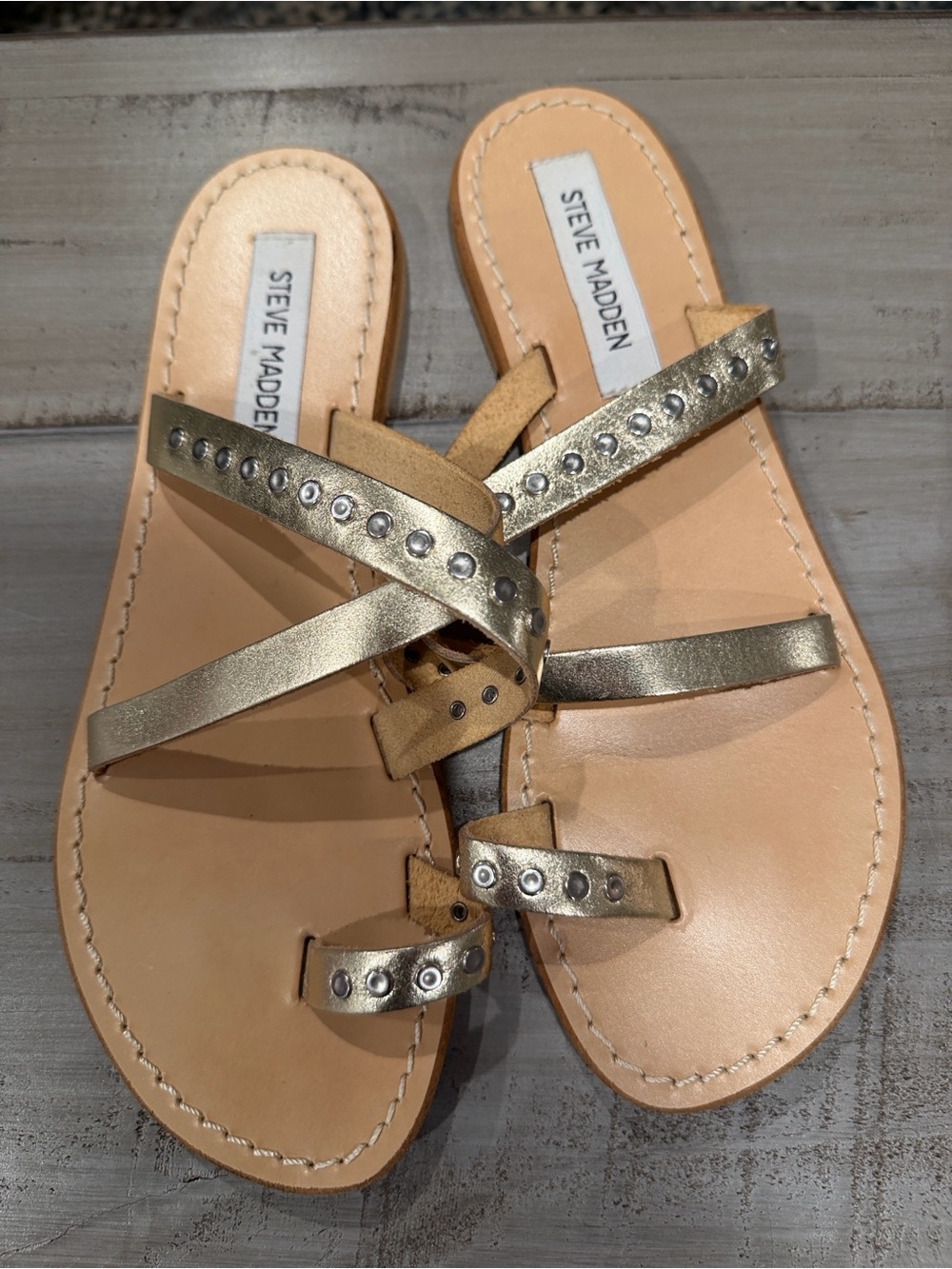 Steve Madden Gold Studded Strappy Leather Sandals
